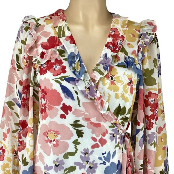 En Saison Womens Dress Size‎ XS Constantia Mini Floral Wrap Puff Long Sleeves - Picture 3 of 10